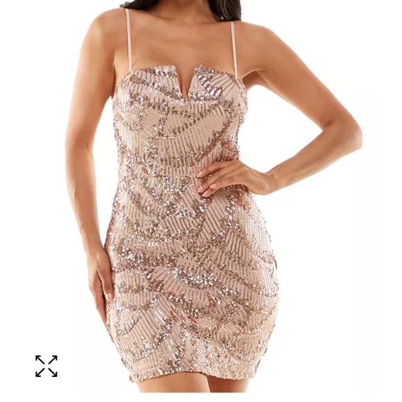 Macy’s Emeril Sundae Juniors' V-Wire Sequined Bodycon prom Dress size L - Picture 3 of 16